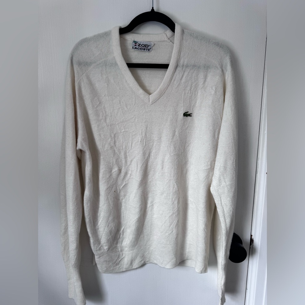 Vintage Lacoste Cream V-Neck Sweater